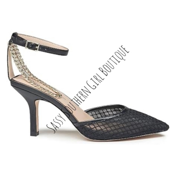 ⭐🆕BCBG black mesh chain ankle strap heels - Picture 4 of 11